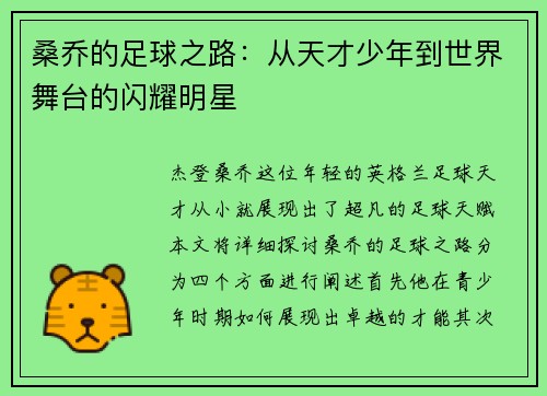 桑乔的足球之路：从天才少年到世界舞台的闪耀明星